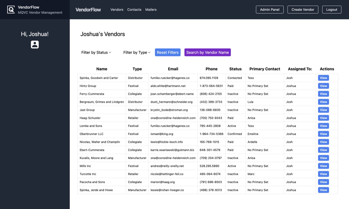 Vendor Management System screenshot